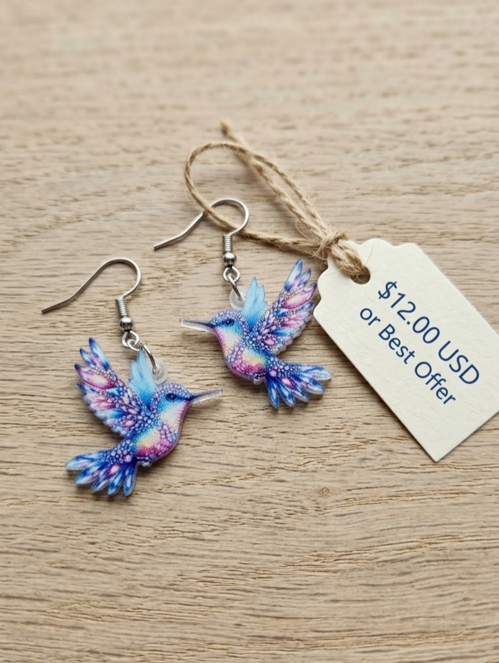 Glamorous Colorful Acrylic Hummingbird Earrings 2D Design Women Fashion Gift